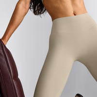SoftMotion™ 3/4 Length Leggings with Gray Logo | Oatmeal