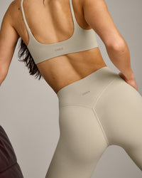 SoftMotion™ 3/4 Length Leggings with Gray Logo | Oatmeal