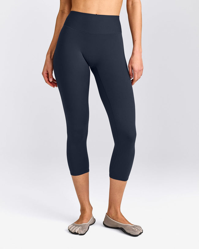 SoftMotion™ 3/4 Length Leggings with Gray Logo | True Blue