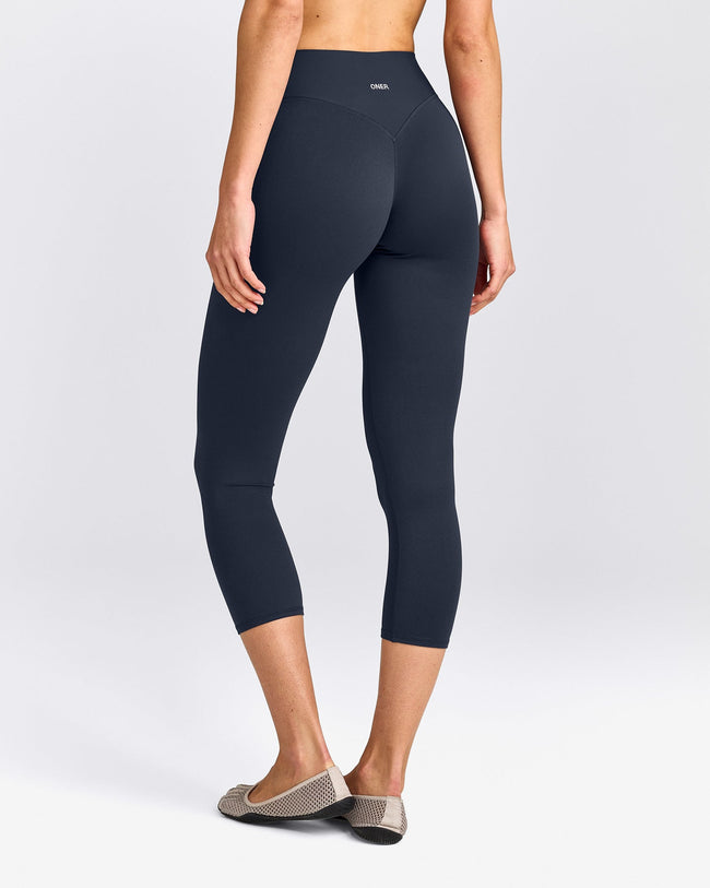 SoftMotion™ 3/4 Length Leggings with Gray Logo | True Blue