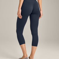 SoftMotion™ 3/4 Length Leggings with Gray Logo | True Blue