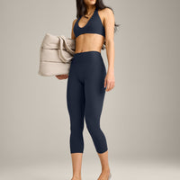 SoftMotion™ 3/4 Length Leggings with Gray Logo | True Blue