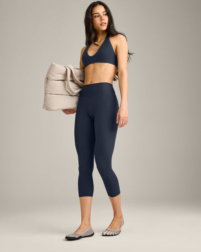 SoftMotion™ 3/4 Length Leggings with Gray Logo | True Blue
