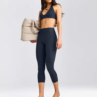 SoftMotion™ 3/4 Length Leggings with Gray Logo | True Blue