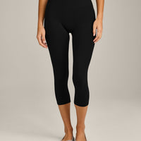 SoftMotion™ 3/4 Length Leggings with Gray Logo | Black