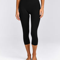 SoftMotion™ 3/4 Length Leggings with Gray Logo | Black