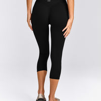 SoftMotion™ 3/4 Length Leggings with Gray Logo | Black