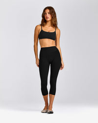 SoftMotion™ 3/4 Length Leggings with Gray Logo | Black