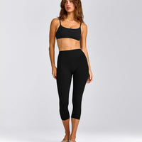 SoftMotion™ 3/4 Length Leggings with Gray Logo | Black