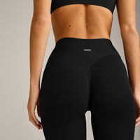 SoftMotion™ 3/4 Length Leggings with Gray Logo | Black