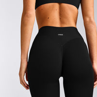 SoftMotion™ 3/4 Length Leggings with Gray Logo | Black