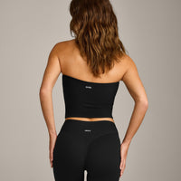 SoftMotion™ Bandeau Mid Tank Top with Built in Bra Shelf with Gray Logo | Black