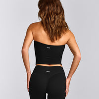 SoftMotion™ Bandeau Mid Tank Top with Built in Bra Shelf with Gray Logo | Black