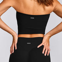 SoftMotion™ Bandeau Mid Tank Top with Built in Bra Shelf with Gray Logo | Black