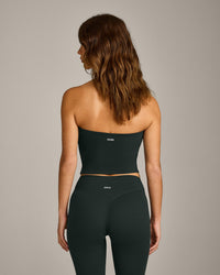 SoftMotion™ Bandeau Mid Tank Top with Built in Bra Shelf with Gray Logo | Emerald Noir
