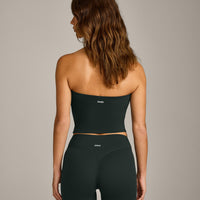 SoftMotion™ Bandeau Mid Tank Top with Built in Bra Shelf with Gray Logo | Emerald Noir
