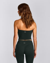 SoftMotion™ Bandeau Mid Tank Top with Built in Bra Shelf with Gray Logo | Emerald Noir