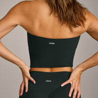 SoftMotion™ Bandeau Mid Tank Top with Built in Bra Shelf with Gray Logo | Emerald Noir