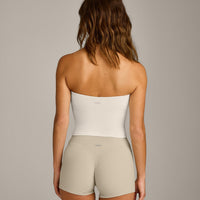SoftMotion™ Bandeau Mid Tank Top with Built in Bra Shelf with Gray Logo | Marshmallow White
