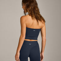 SoftMotion™ Bandeau Mid Tank Top with Built in Bra Shelf with Gray Logo | True Blue