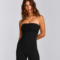 SoftMotion™ Bandeau Tank Top with Built in Bra Shelf with Gray Logo | Black