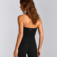 SoftMotion™ Bandeau Tank Top with Built in Bra Shelf with Gray Logo | Black