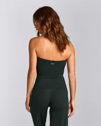 SoftMotion™ Bandeau Tank Top with Built in Bra Shelf with Gray Logo | Emerald Noir