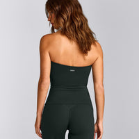 SoftMotion™ Bandeau Tank Top with Built in Bra Shelf with Gray Logo | Emerald Noir