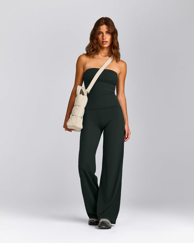 SoftMotion™ Bandeau Tank Top with Built in Bra Shelf with Gray Logo | Emerald Noir