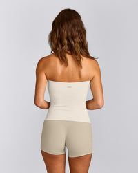 SoftMotion™ Bandeau Tank Top with Built in Bra Shelf with Gray Logo | Marshmallow White