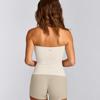 SoftMotion™ Bandeau Tank Top with Built in Bra Shelf with Gray Logo | Marshmallow White