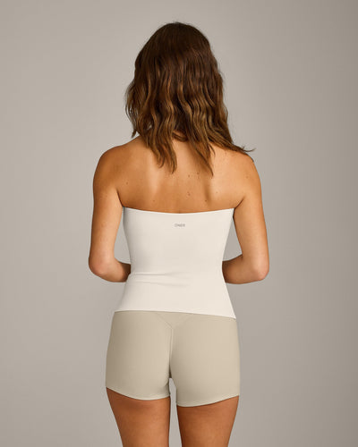 SoftMotion™ Bandeau Tank Top with Built in Bra Shelf with Gray Logo | Marshmallow White