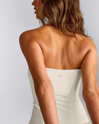 SoftMotion™ Bandeau Tank Top with Built in Bra Shelf with Gray Logo | Marshmallow White