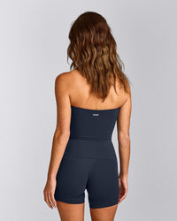 SoftMotion™ Bandeau Tank Top with Built in Bra Shelf with Gray Logo | True Blue