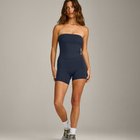 SoftMotion™ Bandeau Tank Top with Built in Bra Shelf with Gray Logo | True Blue