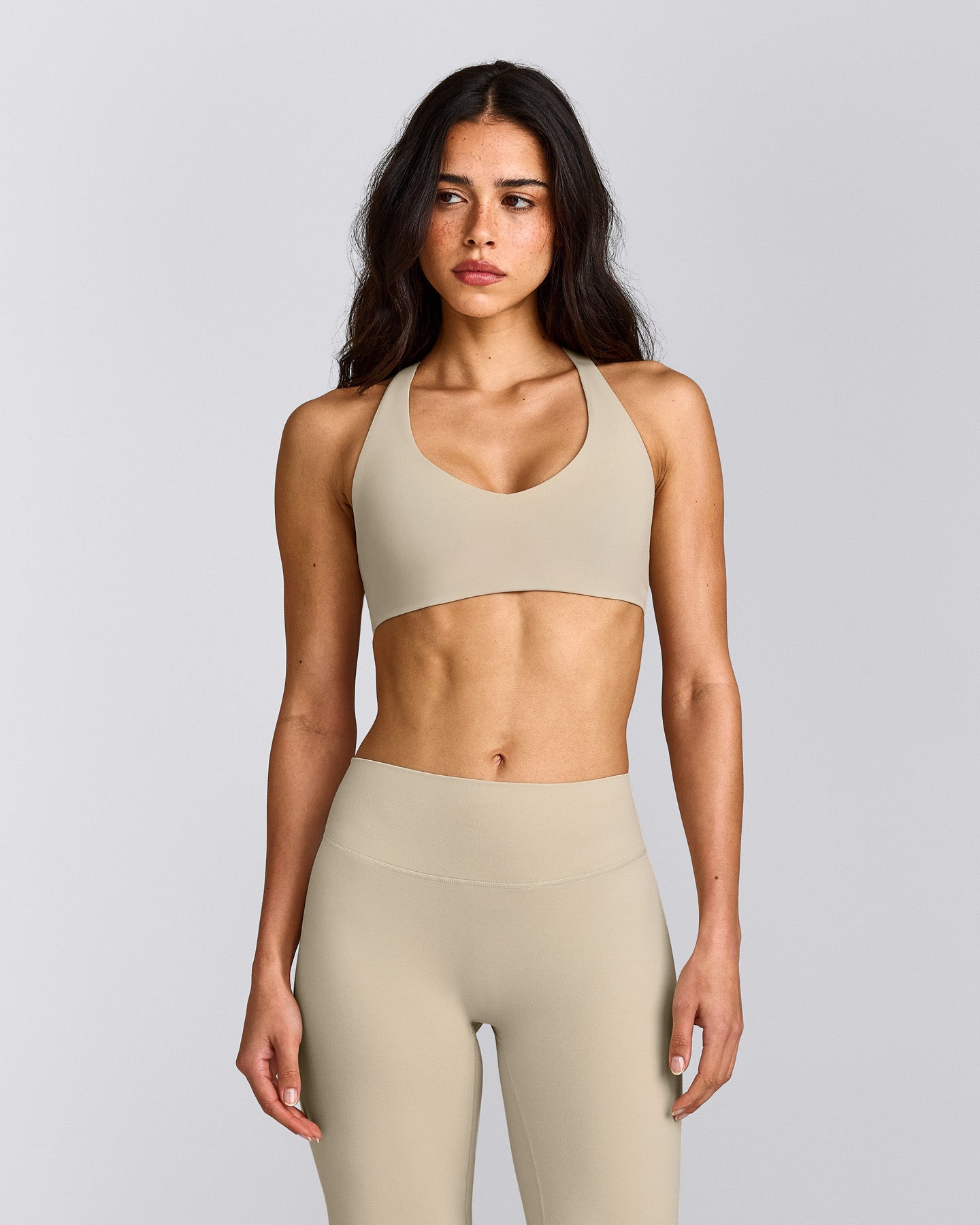 SoftMotion™ Bralette with Gray Logo | Oatmeal