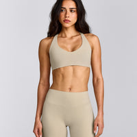 SoftMotion™ Bralette with Gray Logo | Oatmeal