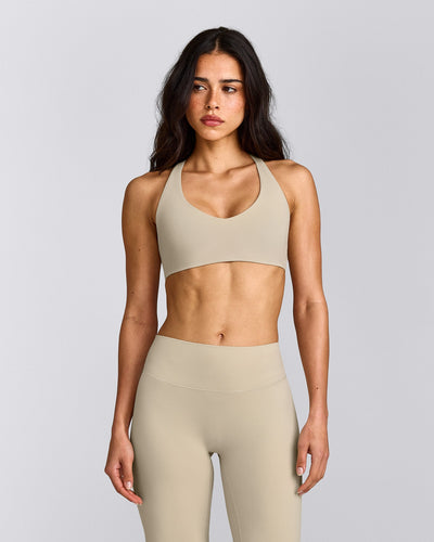 SoftMotion™ Bralette with Gray Logo | Oatmeal