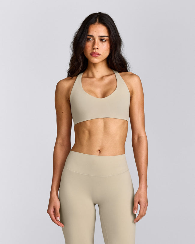 SoftMotion™ Bralette with Gray Logo | Oatmeal