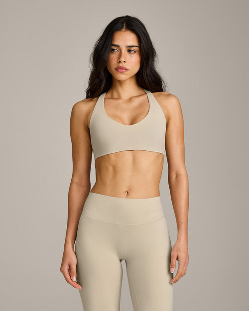 SoftMotion™ Bralette with Gray Logo | Oatmeal