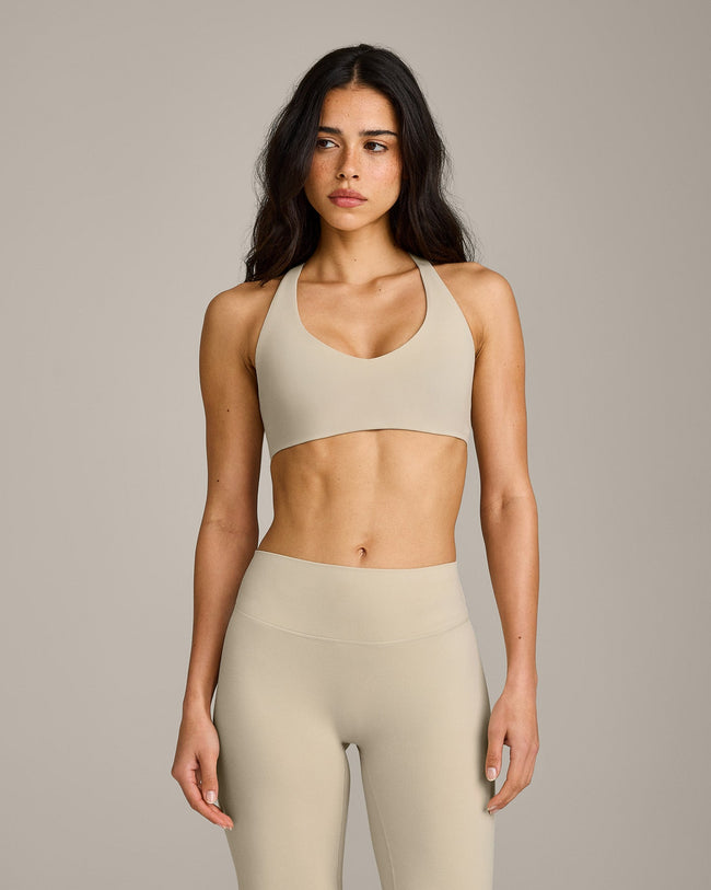 SoftMotion™ Bralette with Gray Logo | Oatmeal