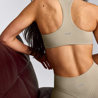 SoftMotion™ Bralette with Gray Logo | Oatmeal