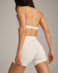 SoftMotion™ Double Layer High Waisted Shorts 6" with Gray Logo | Marshmallow White