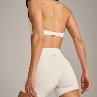SoftMotion™ Double Layer High Waisted Shorts 6" with Gray Logo | Marshmallow White