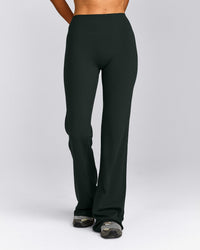 SoftMotion™ Flared Pants with Gray Logo | Emerald Noir