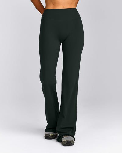 SoftMotion™ Flared Pants with Gray Logo | Emerald Noir