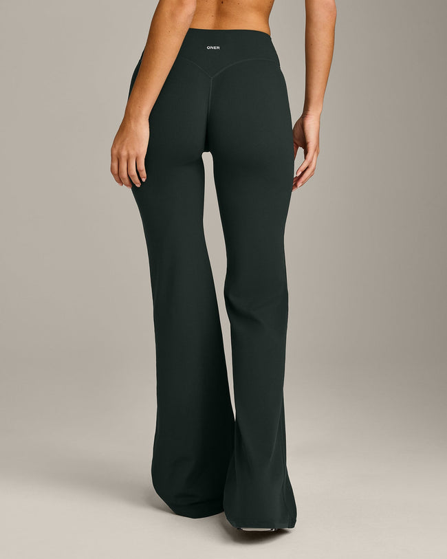 SoftMotion™ Flared Pants with Gray Logo | Emerald Noir