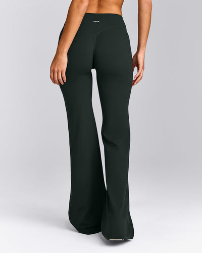 SoftMotion™ Flared Pants with Gray Logo | Emerald Noir