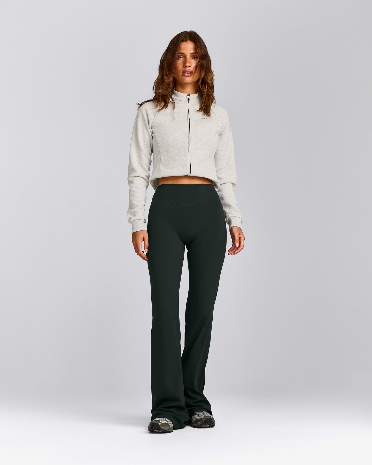 SoftMotion™ Flared Pants with Gray Logo | Emerald Noir