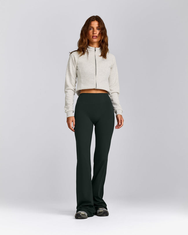 SoftMotion™ Flared Pants with Gray Logo | Emerald Noir